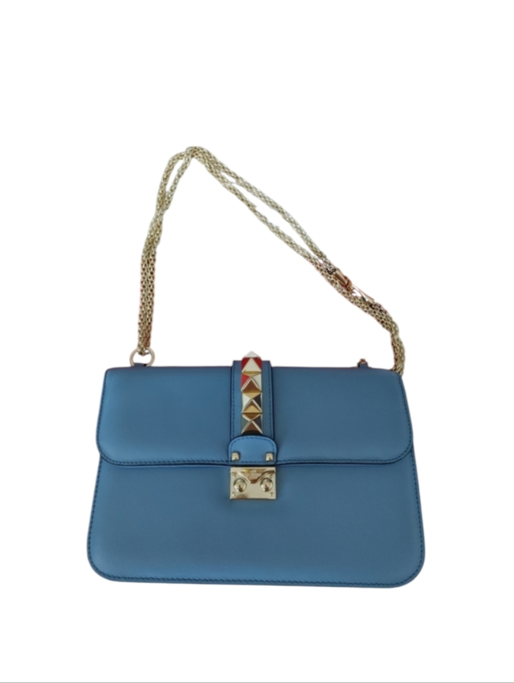 Valentino Garavani Blue Leather Rockstud Medium Glam Lock Bag